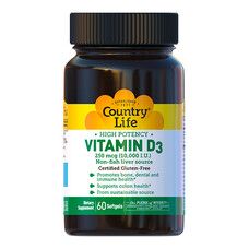 Country Life, High Potency Vitamin D3, 250 mcg (10,000 IU), 60 Softgels Country Life, High Potency Vitamin D3, 250 mcg (10,000 IU), 60 Softgels
