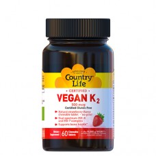 Country Life, Certified Vegan K2, Strawberry, 500 mcg, 60 Chewable Tablets