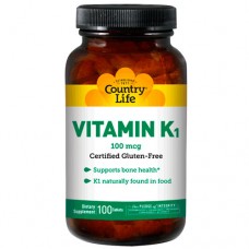 Country Life, Vitamin K1, 100 mcg, 100 Tablets Country Life, Vitamin K1, 100 mcg, 100 Tablets