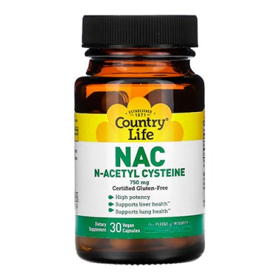 NAC (N-Ацетил-Цистеин) 750 мг Country Life 30 капсул